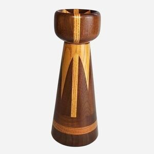 Mid-Century Modern Multi-Tone Wood Candle Holder‎ – 10"